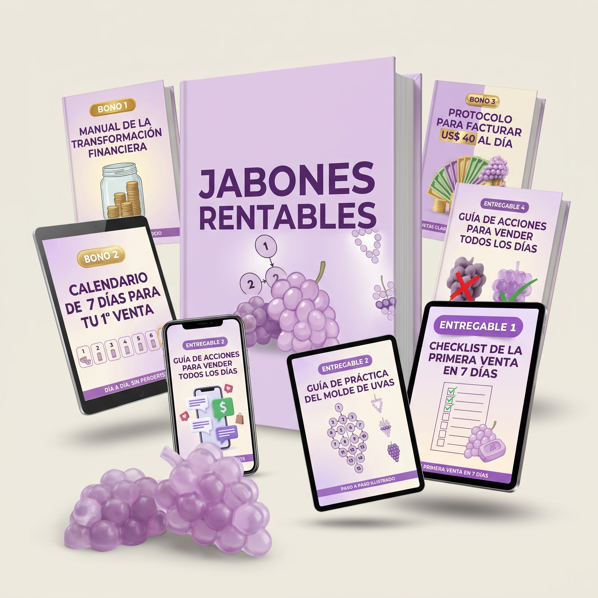 Paquete completo de Jabones Rentables: guías y jabón en forma de racimo de uva